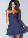 Front view of model wearing  front Princess Polly Sweetheart Neckline  Maruna Mini Dress Navy