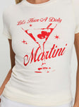 back view of model wearing Princess Polly Let's Have A Dirty Martini Tee White Short Sleeves Crew Neck 