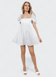 Front view of model wearing  front Princess Polly Square Neck  Alaya Mini Dress White