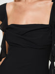 front view of model wearing Princess Polly Lanai Maxi Dress Black Square Neck 