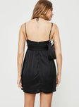 back view of model wearing Princess Polly Ortega Mini Dress Black Lower Impact Square Neck 