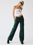 Front view of model wearing  front Princess Polly High Waisted  Paige Mid Rise Cargo Jean Denim Green Tall