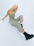 side view of model wearing Princess Polly The Stevie Cargo Pants Khaki 