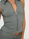 back view of model wearing Princess Polly Janae Vest Top Grey Sleeveless V-Neck 