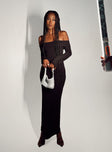 Front view of model wearing  front Princess Polly Asymmetric Neckline  Maida Maxi Dress Black