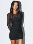 Front view of model wearing  front Princess Polly High Neck  Alyson Mini Dress Black