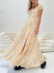 Front view of model wearing  front Princess Polly Asymmetric Neckline  Masuda Maxi Dress Yellow Floral