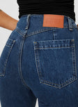 Front view of model wearing  front Princess Polly High Waisted  Gyoke Jeans Dark Wash Denim