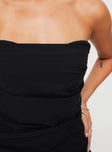 Front view of model wearing  front Princess Polly Square Neck  Bradwell Strapless Mini Dress Black