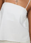 back view of model wearing Princess Polly Trapeze Strapless Top White Sleeveless Square Neck 