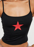 back view of model wearing Princess Polly Star Girl Cami Black Sleeveless Square Neck 