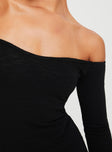 Front view of model wearing  front Princess Polly Square Neck  Korey Off The Shoulder Maxi Dress Black