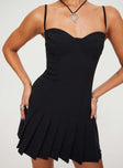 Front view of model wearing  front Princess Polly Sweetheart Neckline  Liddie Mini Dress Black