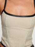 back view of model wearing Princess Polly Thalorien Top Beige Sleeveless Square Neck 