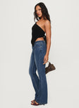 side view of model wearing Princess Polly Bethany Bootleg Low Rise Jeans Mid Wash High Waisted 