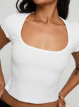 front view of model wearing Princess Polly Baseline Square Neck Rib Top White Short Sleeves Square Neck 