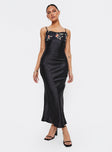 Front view of model wearing  front Princess Polly Boat Neck  Larver Maxi Dress Black