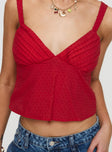 back view of model wearing Princess Polly Prevost Cami Top Red Sleeveless V-Neck 