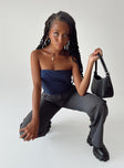 front view of model wearing Princess Polly Sebastian Strapless Top Navy Sleeveless Square Neck 