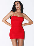 front view of model wearing Princess Polly Penney Mini Dress Red 