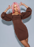 product Princess Polly Boat Neck  Lillie Long Sleeve Mini Dress Brown