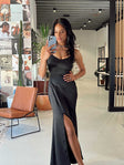 Front view of model wearing  front Princess Polly High Neck High Neck  Carol Maxi Dress Black