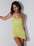 Front view of model wearing  front Princess Polly Square Neck  Donelli Mini Dress Green