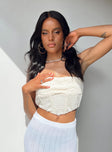 Front view of model wearing  front Princess Polly Sleeveless Scoop Neck  Carlsen Strapless Top Cream