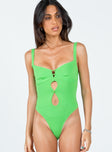 front view of model wearing Princess Polly Applegate Bodysuit Green Sleeveless Sweetheart 