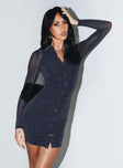 Front view of model wearing  front Princess Polly High Neck  Friday Fever Mini Dress Navy