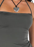 Front view of model wearing  front Princess Polly Sleeveless Square Neck  Halt It Top Grey