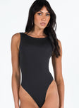 front view of model wearing Princess Polly Beresford Bodysuit Black Sleeveless 