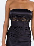 Front view of model wearing  front Princess Polly Square Neck  Bellwood Strapless Maxi Dress Black