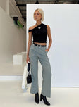 Front view of model wearing  front Princess Polly High Waisted Pants  Alizzi Pant Grey Pinstripe