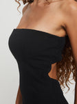 back view of model wearing Princess Polly Yahir Strapless Maxi Dress Black Straight Neck 