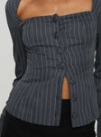 Long sleeve top Pinstripe print, square neckline, button fastening at front  Slight stretch, partially lined 