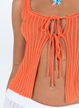 Front view of model wearing  front Princess Polly Sleeveless Scoop Neck  Myall Top Orange