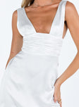 Front view of model wearing  front Princess Polly Square Neck  Alita Mini Dress White