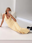 Front view of model wearing  front Princess Polly Asymmetric Neckline  Nellie Maxi Dress Yellow / Red Floral