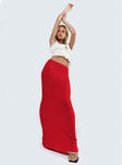 Front view of model wearing  front Belle Knit Maxi Skirt Red Princess Polly  Maxi 