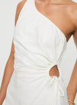 back view of model wearing Princess Polly Mayzie One Shoulder Mini Dress White Asymmetric Neckline 