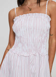 Fabray Shirred Stripe Mini Dress Red / White