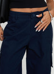 front view of model wearing Princess Polly Major General Cargo Pant Navy Low Rise Pants 