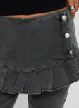 side view of model wearing Princess Polly Jordynne Layered Pant Washed Black High Waisted Pants 