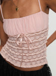 back view of model wearing Princess Polly Alfredo Top Pink Sleeveless Square Neck 