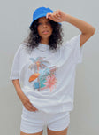 Front view of model wearing  front Princess Polly Three Fourth Sleeves High Neck  Vacay Oversized Tee White