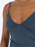 Front view of model wearing  front Princess Polly Sleeveless Scoop Neck  Kazan Cami Steel