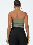 back view of model wearing Princess Polly Marishka Bodysuit Khaki Sleeveless Sweetheart 