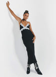 Front view of model wearing  front Princess Polly Asymmetric Neckline  Lainge Maxi Dress Black