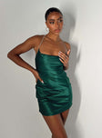 Front view of model wearing  front Princess Polly Square Neck  Mazie Mini Dress Green